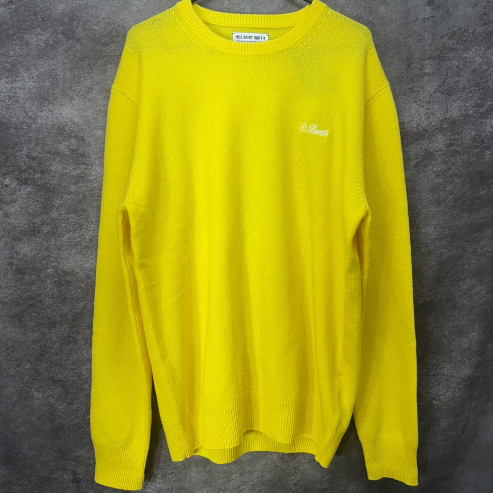 MC2 Saint Barth Yellow Wool Sweater Men's 2XL Preppy Embroidered Logo Jumper